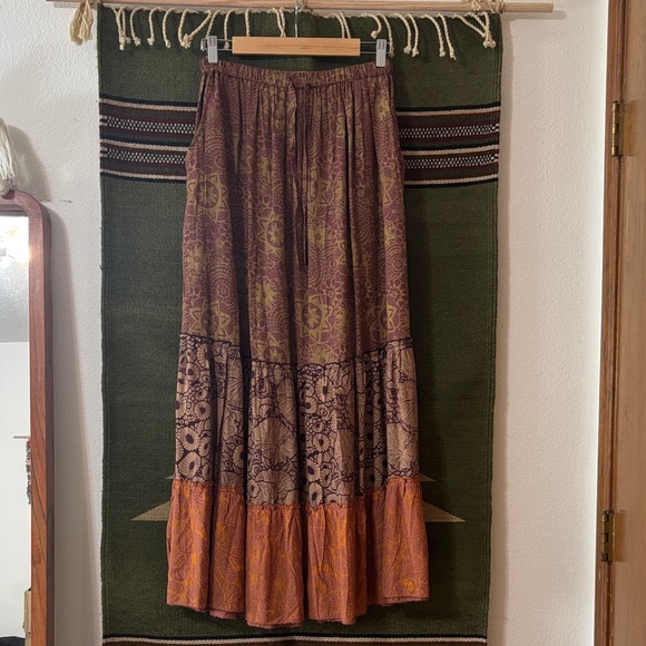 Lakhays Dresses & Skirts - Bohemian Multi-Color Maxi Skirt with pockets mushroom earthy pattern